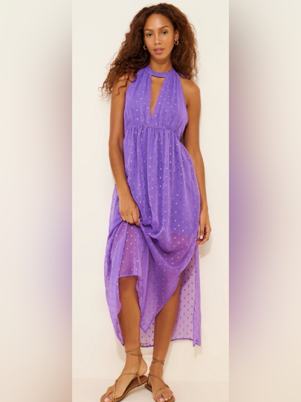 Celandine by Anthropologie Beach Disco Plunging Maxi Dress in purple
